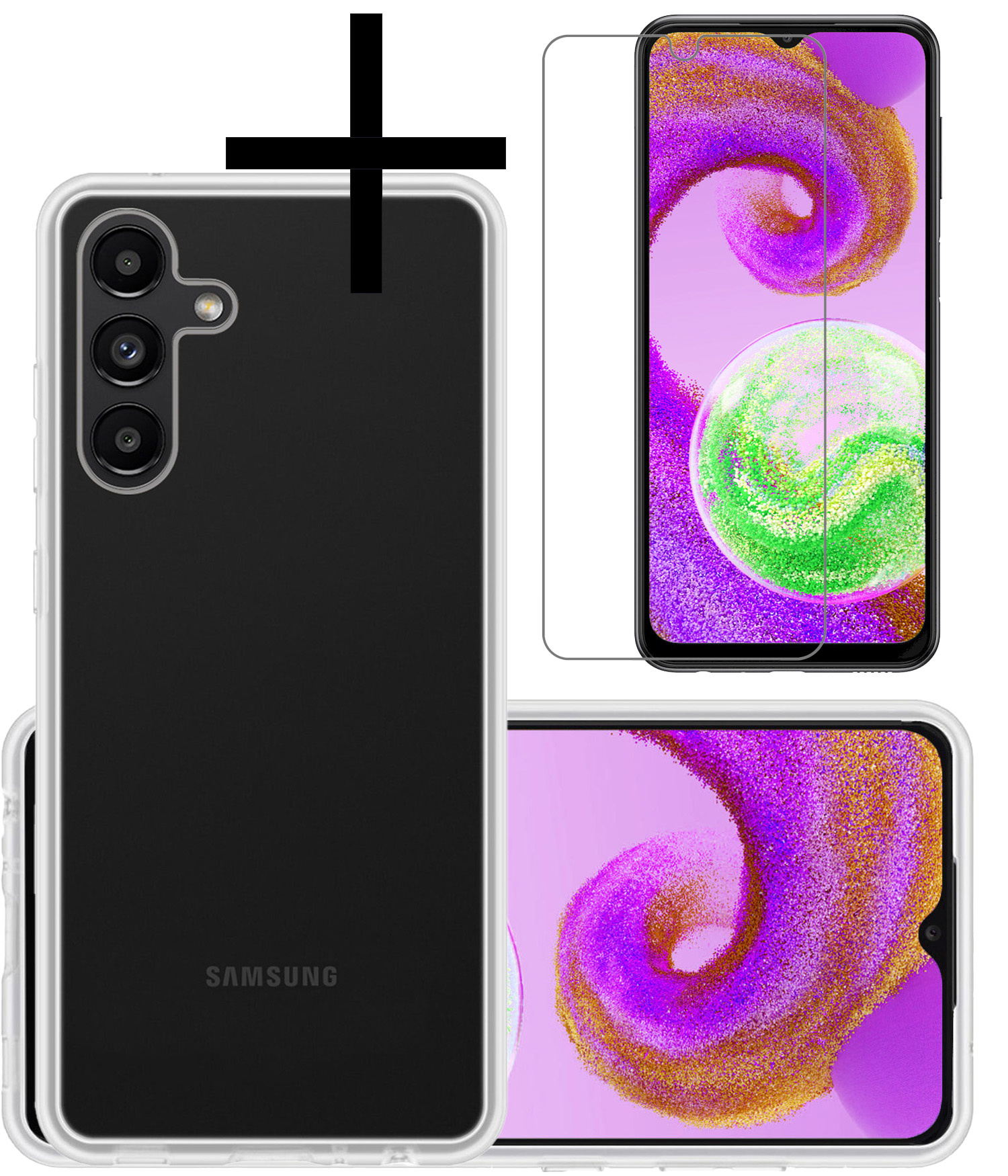 NoXx Hoes Geschikt voor Samsung A04s Hoesje Cover Siliconen Back Case Hoes Met Screenprotector - Transparant
