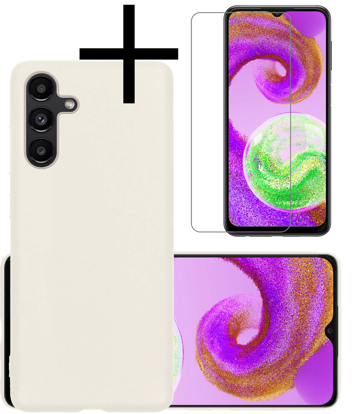 NoXx Hoes Geschikt voor Samsung A04s Hoesje Cover Siliconen Back Case Hoes Met Screenprotector - Wit