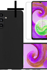 NoXx Hoes Geschikt voor Samsung A04s Hoesje Cover Siliconen Back Case Hoes Met Screenprotector - Zwart