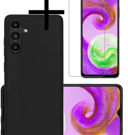 NoXx NoXx Samsung Galaxy A04s Hoesje Siliconen Met Screenprotector - Zwart