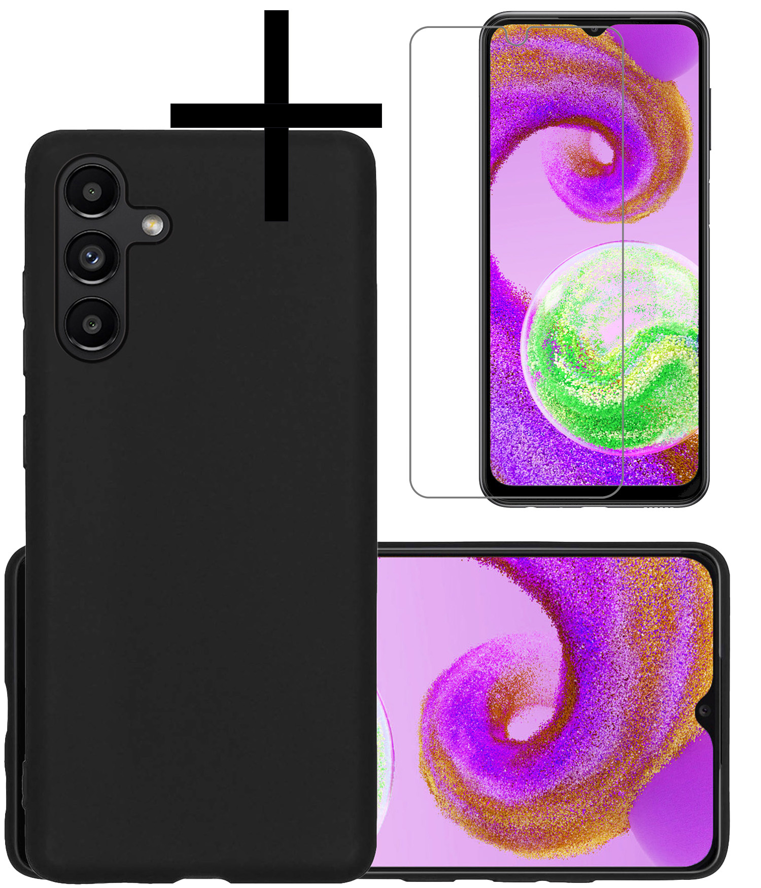 NoXx Hoes Geschikt voor Samsung A04s Hoesje Cover Siliconen Back Case Hoes Met Screenprotector - Zwart