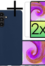 NoXx Hoes Geschikt voor Samsung A04s Hoesje Cover Siliconen Back Case Hoes Met 2x Screenprotector - Donkerblauw