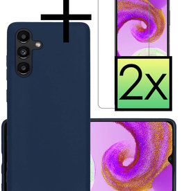 NoXx NoXx Samsung Galaxy A04s Hoesje Siliconen Met 2x Screenprotector - Donkerblauw
