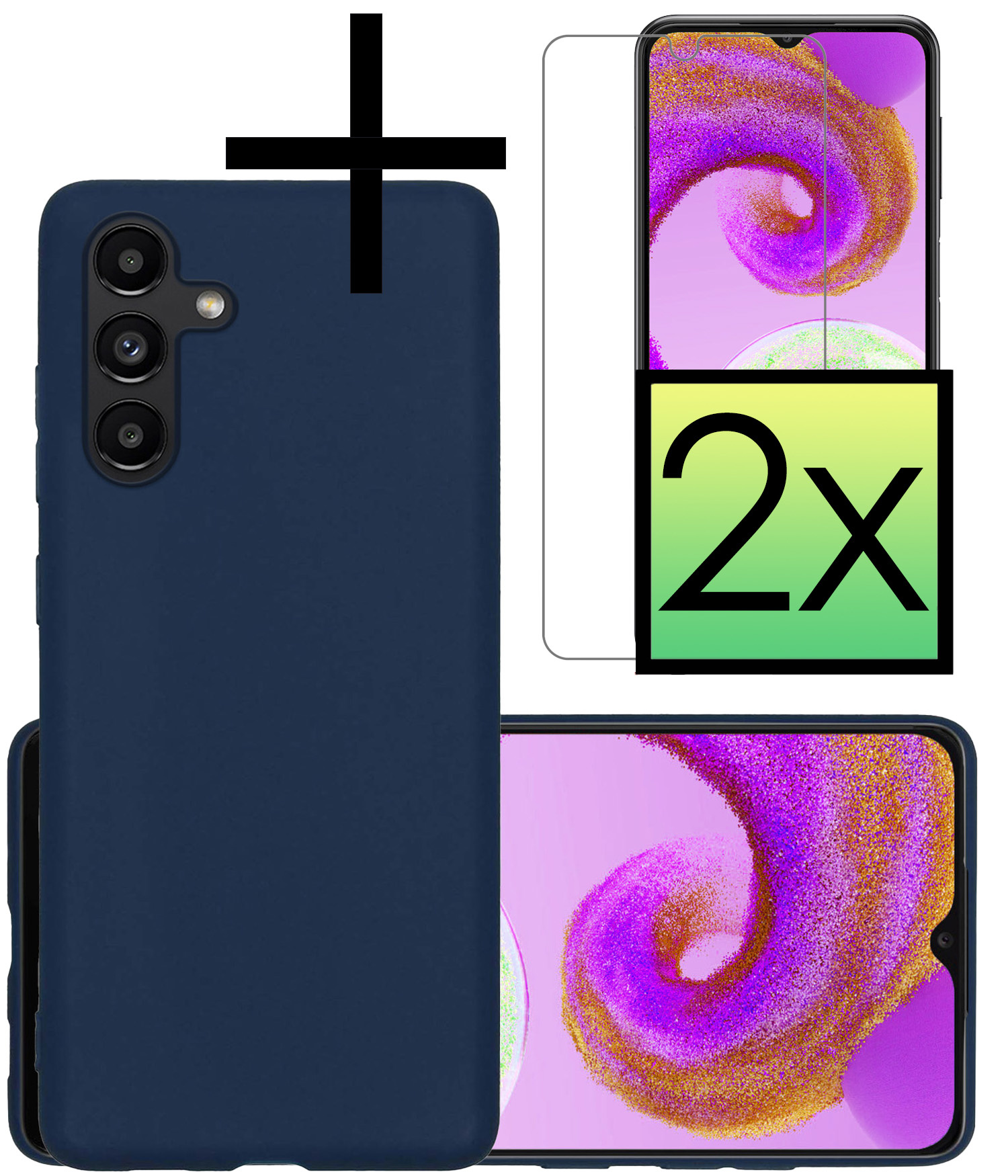 NoXx Hoes Geschikt voor Samsung A04s Hoesje Cover Siliconen Back Case Hoes Met 2x Screenprotector - Donkerblauw