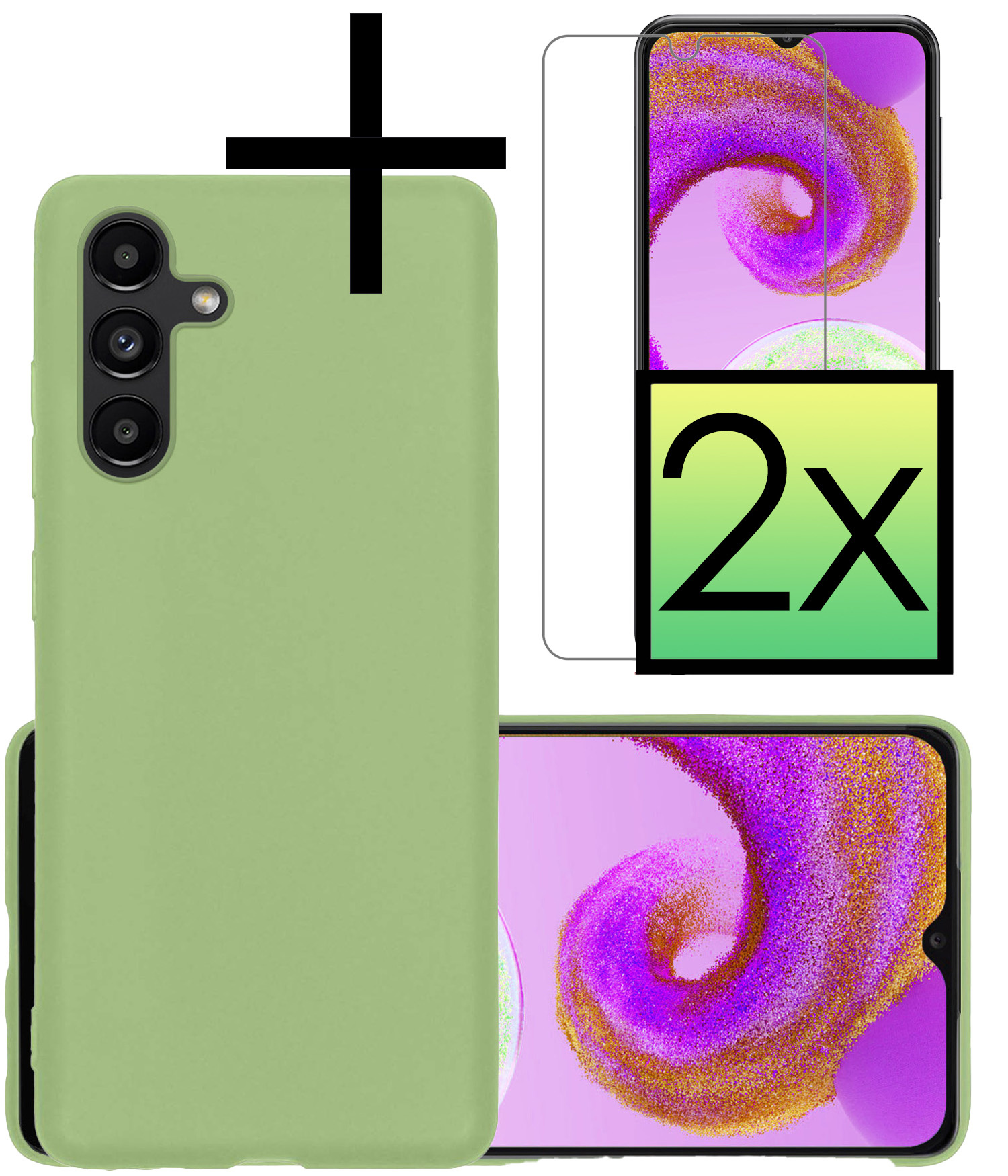 NoXx Hoes Geschikt voor Samsung A04s Hoesje Cover Siliconen Back Case Hoes Met 2x Screenprotector - Groen