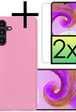NoXx Hoes Geschikt voor Samsung A04s Hoesje Cover Siliconen Back Case Hoes Met 2x Screenprotector - Lichtroze