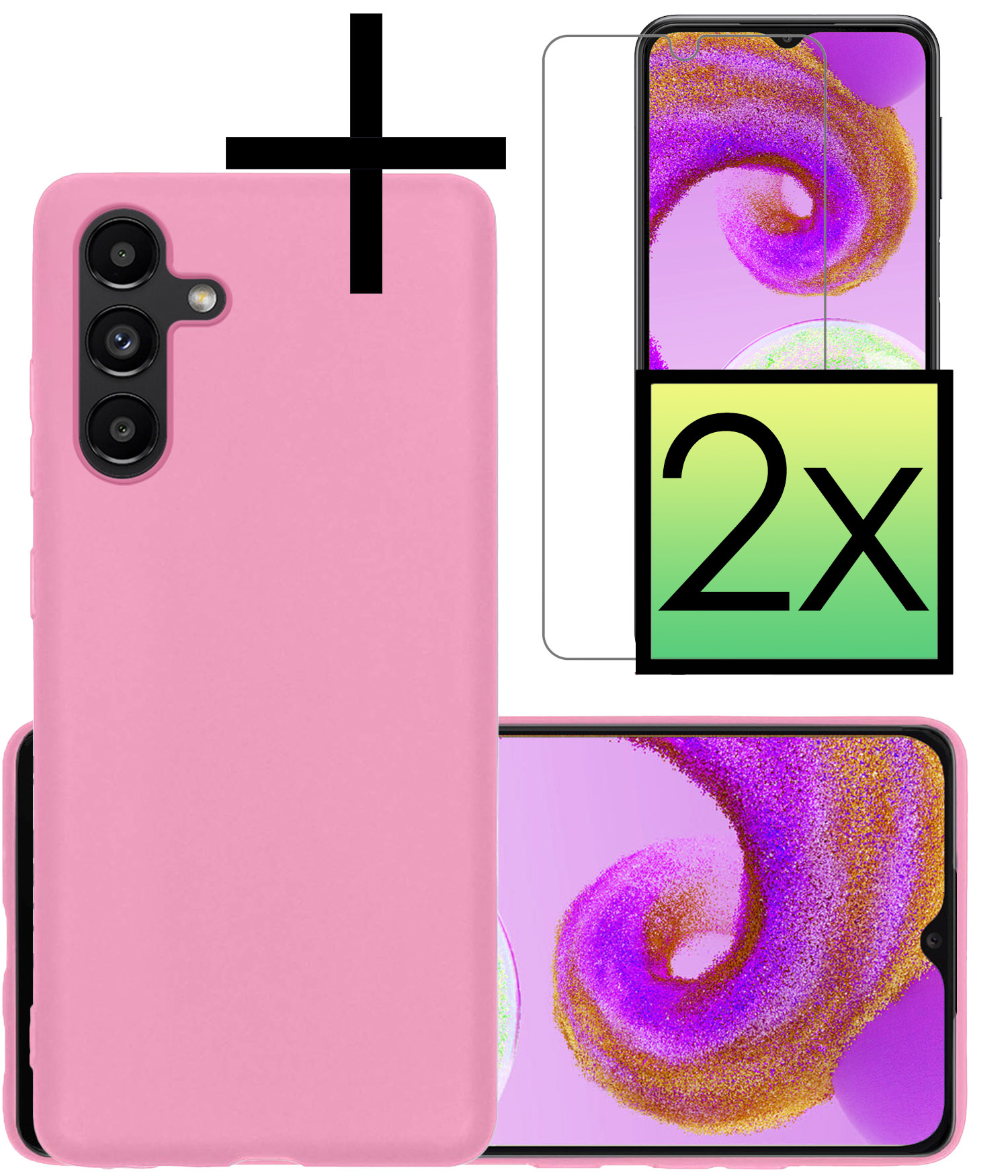 NoXx Hoes Geschikt voor Samsung A04s Hoesje Cover Siliconen Back Case Hoes Met 2x Screenprotector - Lichtroze