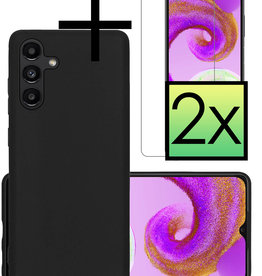 NoXx NoXx Samsung Galaxy A04s Hoesje Siliconen Met 2x Screenprotector - Zwart