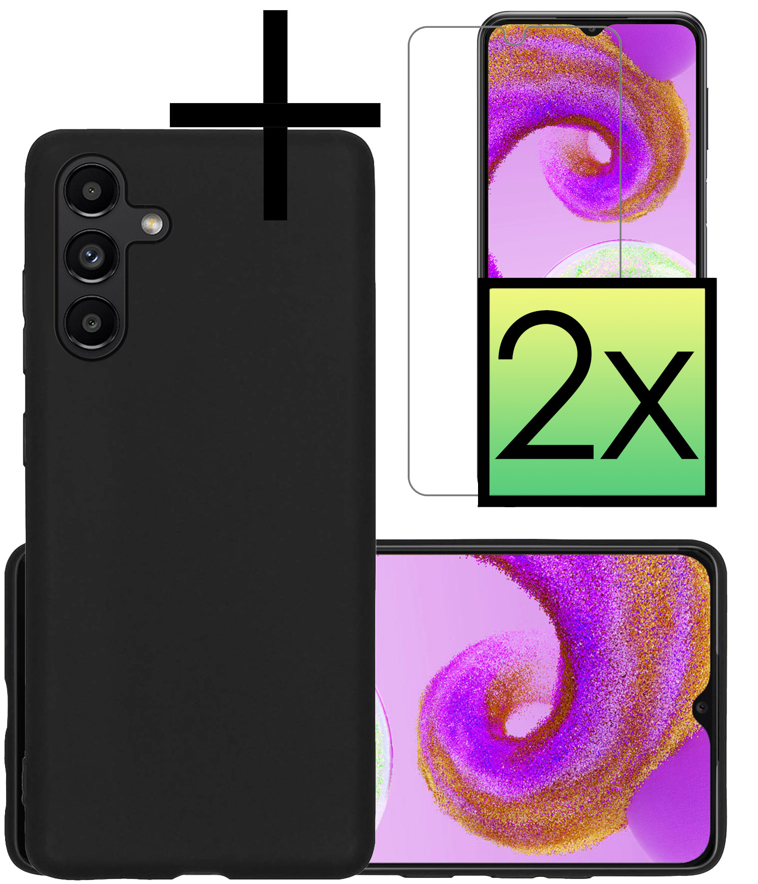 NoXx Hoes Geschikt voor Samsung A04s Hoesje Cover Siliconen Back Case Hoes Met 2x Screenprotector - Zwart