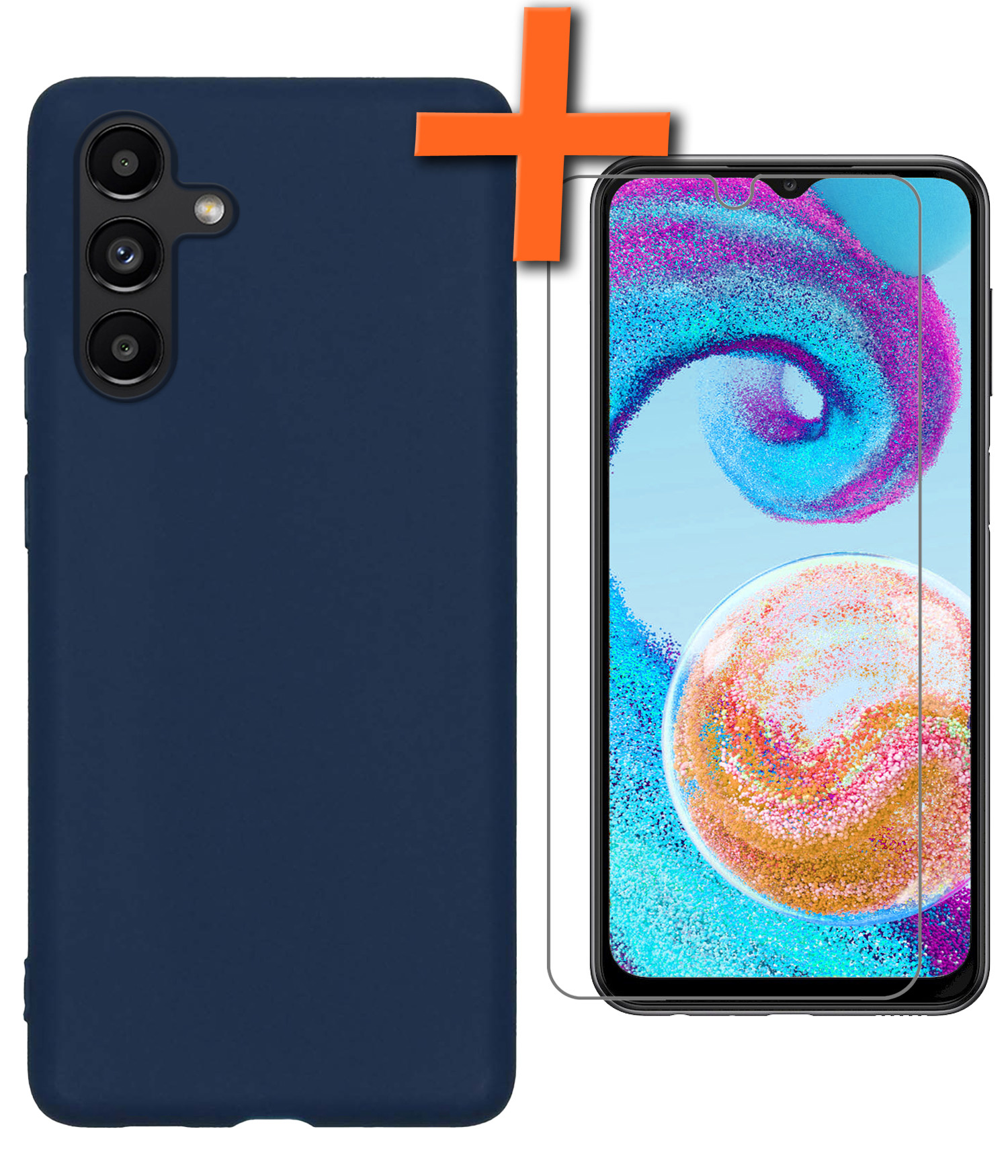 Nomfy Hoesje Geschikt voor Samsung A04s Hoesje Siliconen Cover Case Met Screenprotector - Hoes Geschikt voor Samsung Galaxy A04s Hoes Back Case - Donkerblauw
