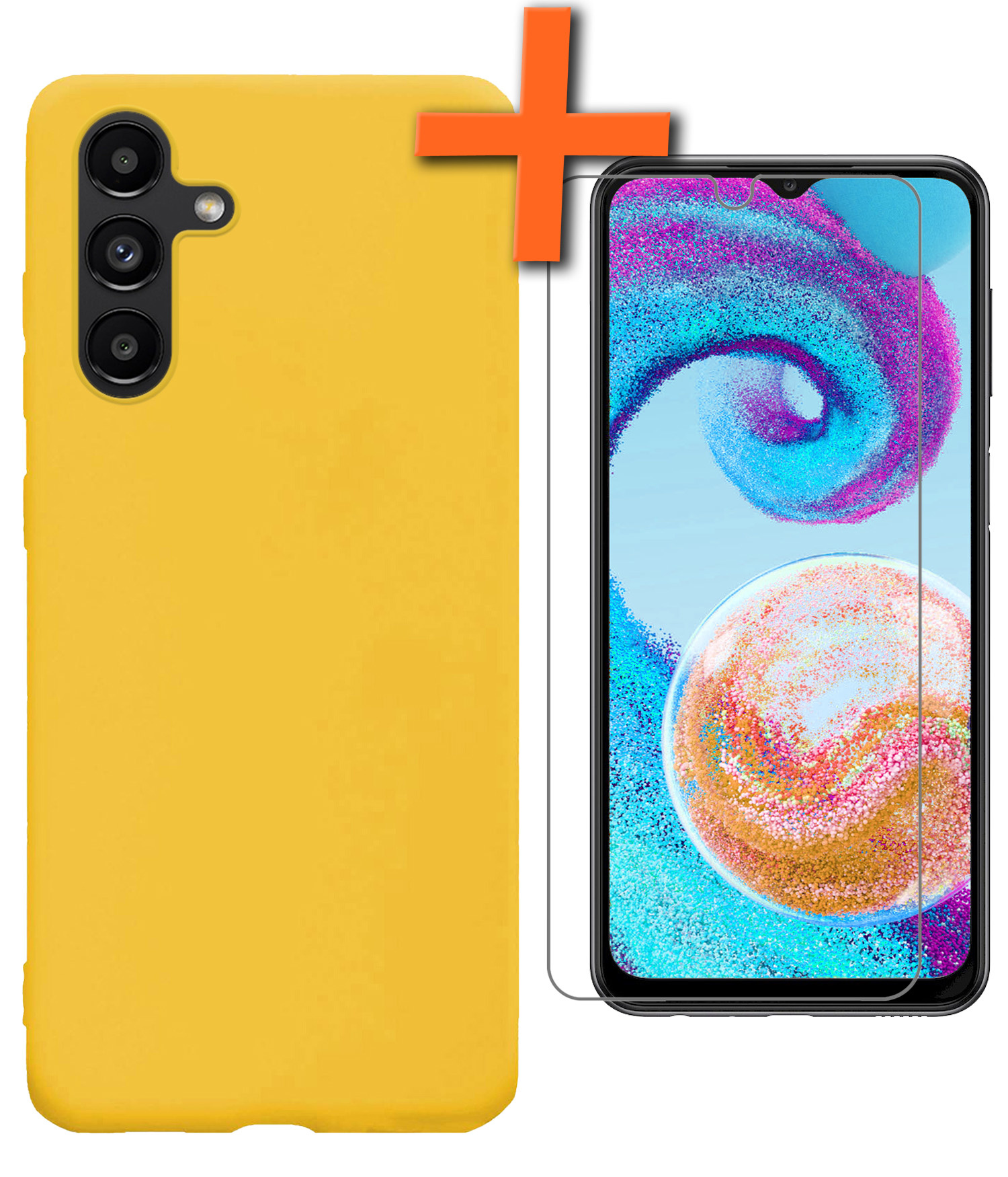 Nomfy Hoesje Geschikt voor Samsung A04s Hoesje Siliconen Cover Case Met Screenprotector - Hoes Geschikt voor Samsung Galaxy A04s Hoes Back Case - Geel