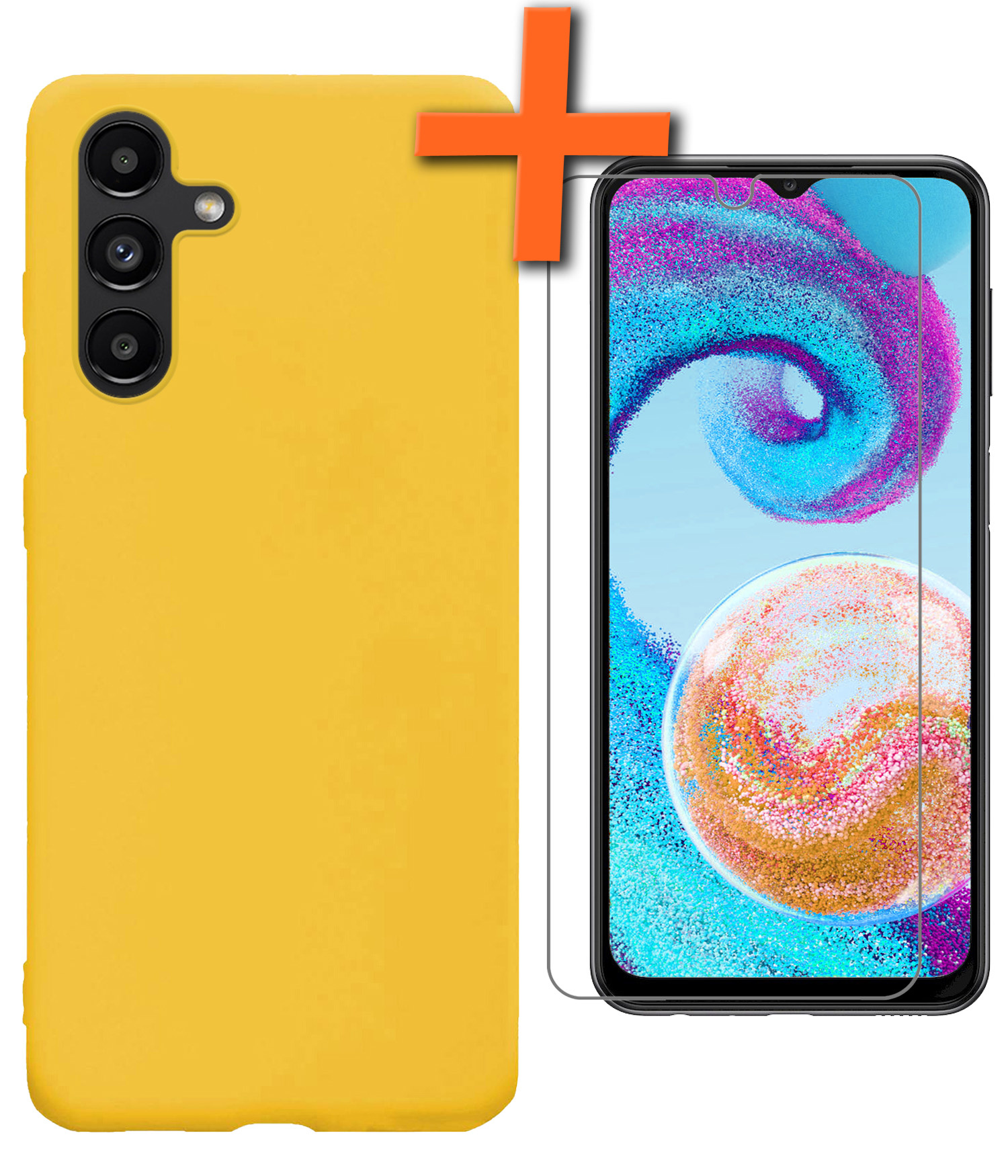 Nomfy Samsung A04s Hoesje Siliconen Case Back Cover Met Screenprotector - Samsung Galaxy A04s Hoes Cover Silicone - Geel