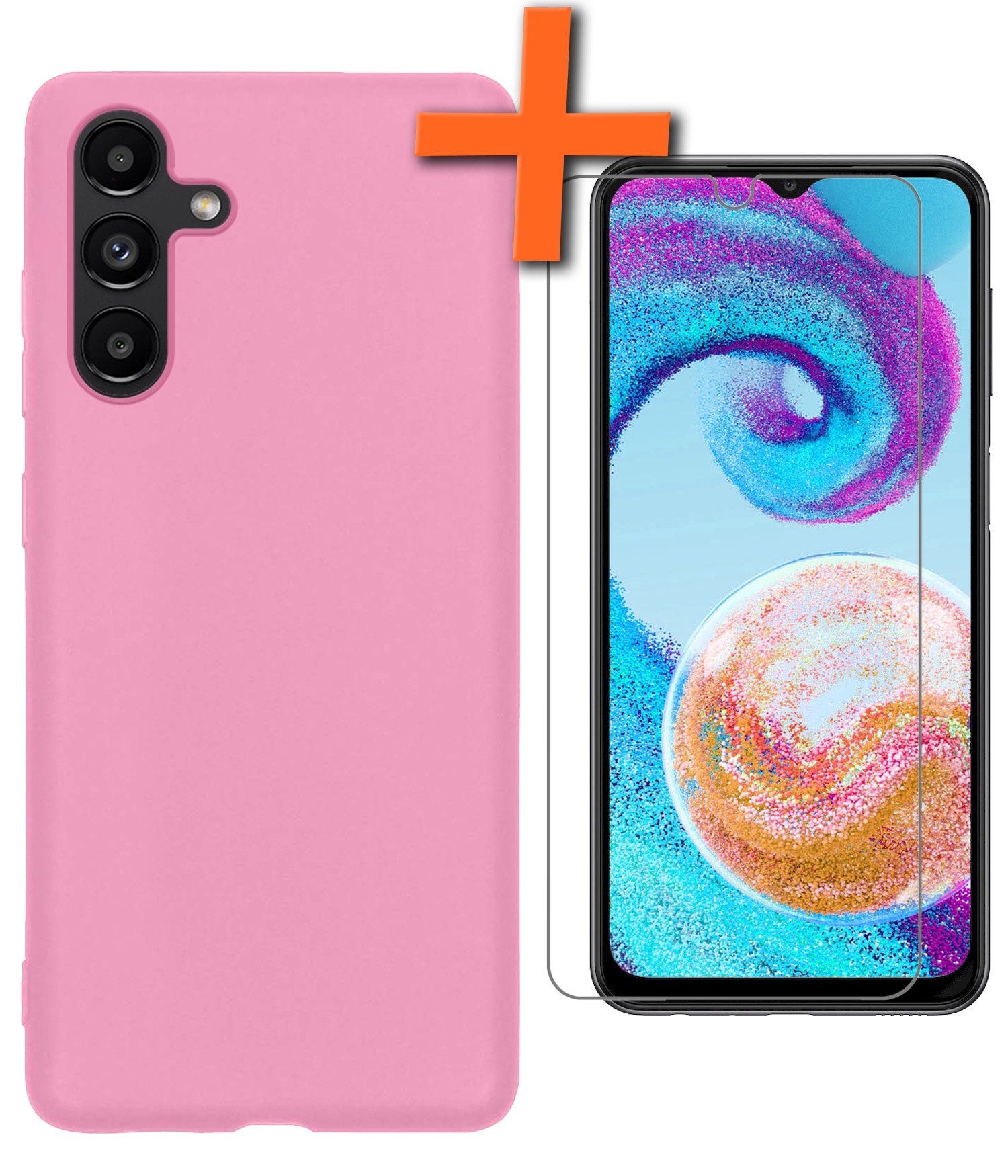 Nomfy Samsung A04s Hoesje Siliconen Case Back Cover Met Screenprotector - Samsung Galaxy A04s Hoes Cover Silicone - Licht Roze