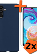 Nomfy Hoesje Geschikt voor Samsung A04s Hoesje Siliconen Cover Case Met 2x Screenprotector - Hoes Geschikt voor Samsung Galaxy A04s Hoes Back Case - Donkerblauw