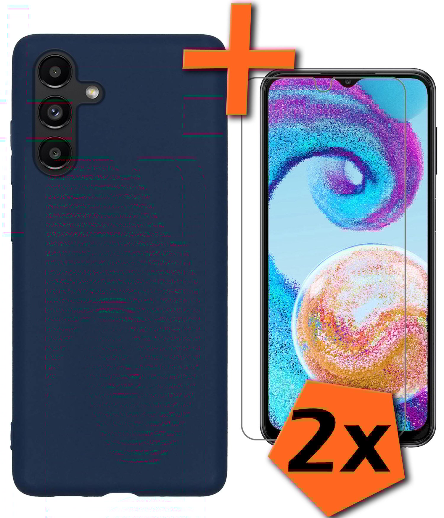 Nomfy Hoesje Geschikt voor Samsung A04s Hoesje Siliconen Cover Case Met 2x Screenprotector - Hoes Geschikt voor Samsung Galaxy A04s Hoes Back Case - Donkerblauw
