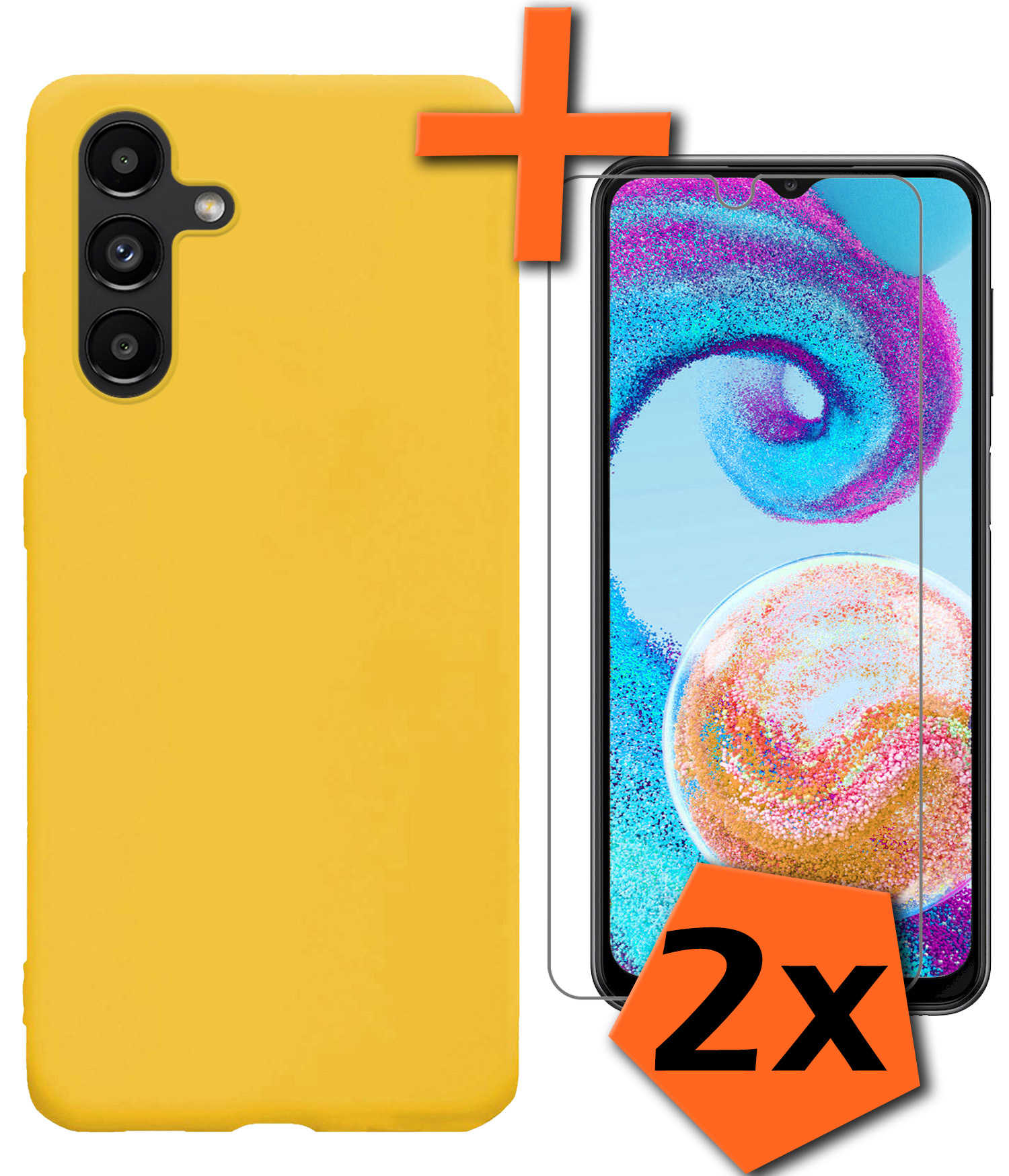 Nomfy Samsung A04s Hoesje Siliconen Case Back Cover Met 2x Screenprotector - Samsung Galaxy A04s Hoes Cover Silicone - Geel