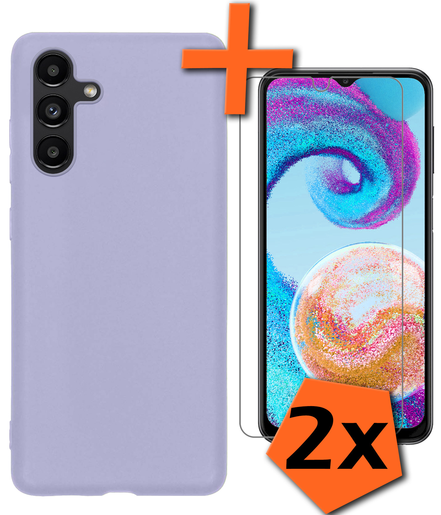 Nomfy Hoesje Geschikt voor Samsung A04s Hoesje Siliconen Cover Case Met 2x Screenprotector - Hoes Geschikt voor Samsung Galaxy A04s Hoes Back Case - Lila