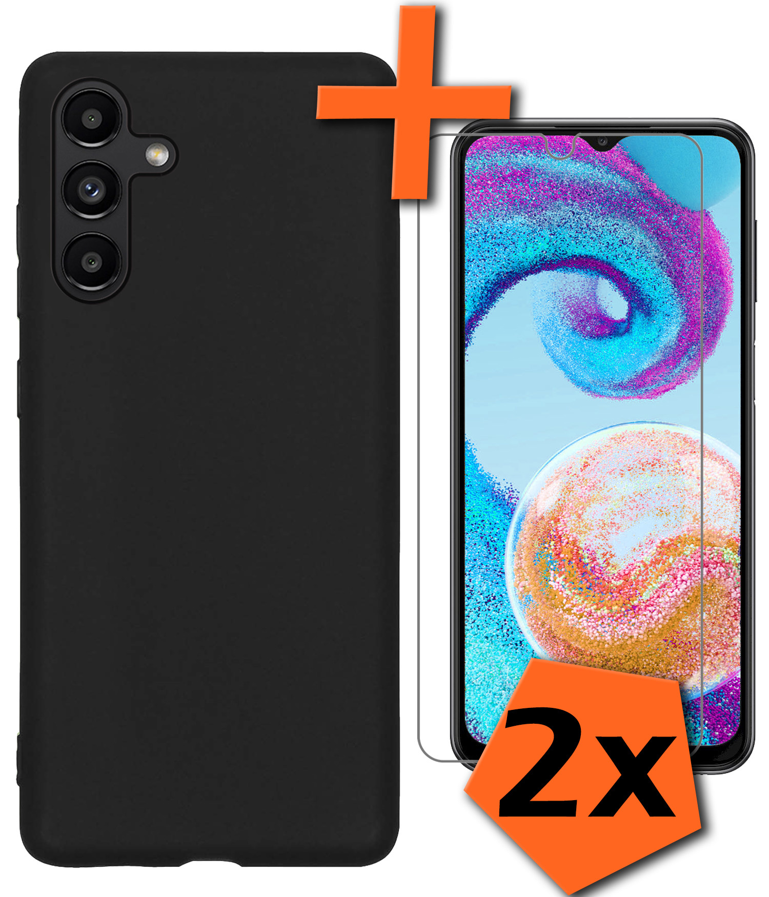 Nomfy Hoesje Geschikt voor Samsung A04s Hoesje Siliconen Cover Case Met 2x Screenprotector - Hoes Geschikt voor Samsung Galaxy A04s Hoes Back Case - Zwart