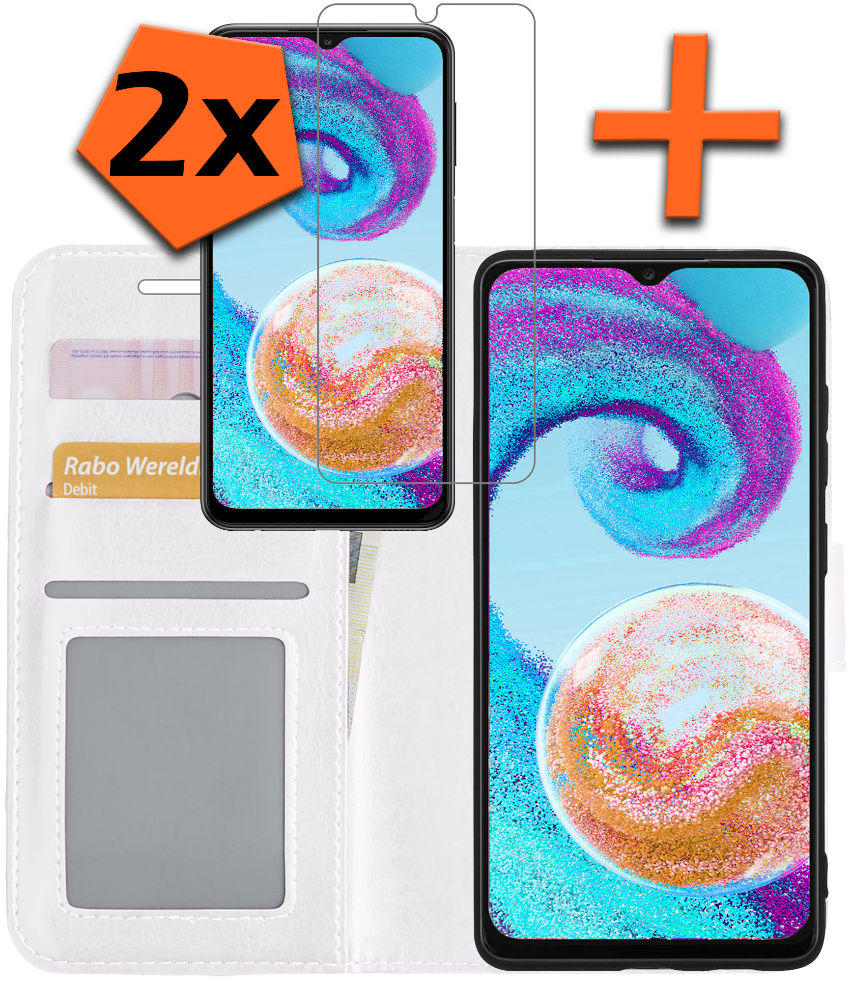 Nomfy Hoesje Geschikt voor Samsung A04s Hoes Bookcase Flipcase Book Cover Met 2x Screenprotector - Hoes Geschikt voor Samsung Galaxy A04s Hoesje Book Case - Wit
