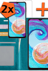 Nomfy Hoesje Geschikt voor Samsung A04s Hoes Bookcase Flipcase Book Cover Met 2x Screenprotector - Hoes Geschikt voor Samsung Galaxy A04s Hoesje Book Case - Turquoise