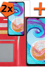 Nomfy Hoesje Geschikt voor Samsung A04s Hoes Bookcase Flipcase Book Cover Met 2x Screenprotector - Hoes Geschikt voor Samsung Galaxy A04s Hoesje Book Case - Rood