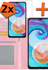 Nomfy Hoesje Geschikt voor Samsung A04s Hoes Bookcase Flipcase Book Cover Met 2x Screenprotector - Hoes Geschikt voor Samsung Galaxy A04s Hoesje Book Case - Lichtroze