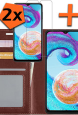 Nomfy Hoesje Geschikt voor Samsung A04s Hoes Bookcase Flipcase Book Cover Met 2x Screenprotector - Hoes Geschikt voor Samsung Galaxy A04s Hoesje Book Case - Bruin