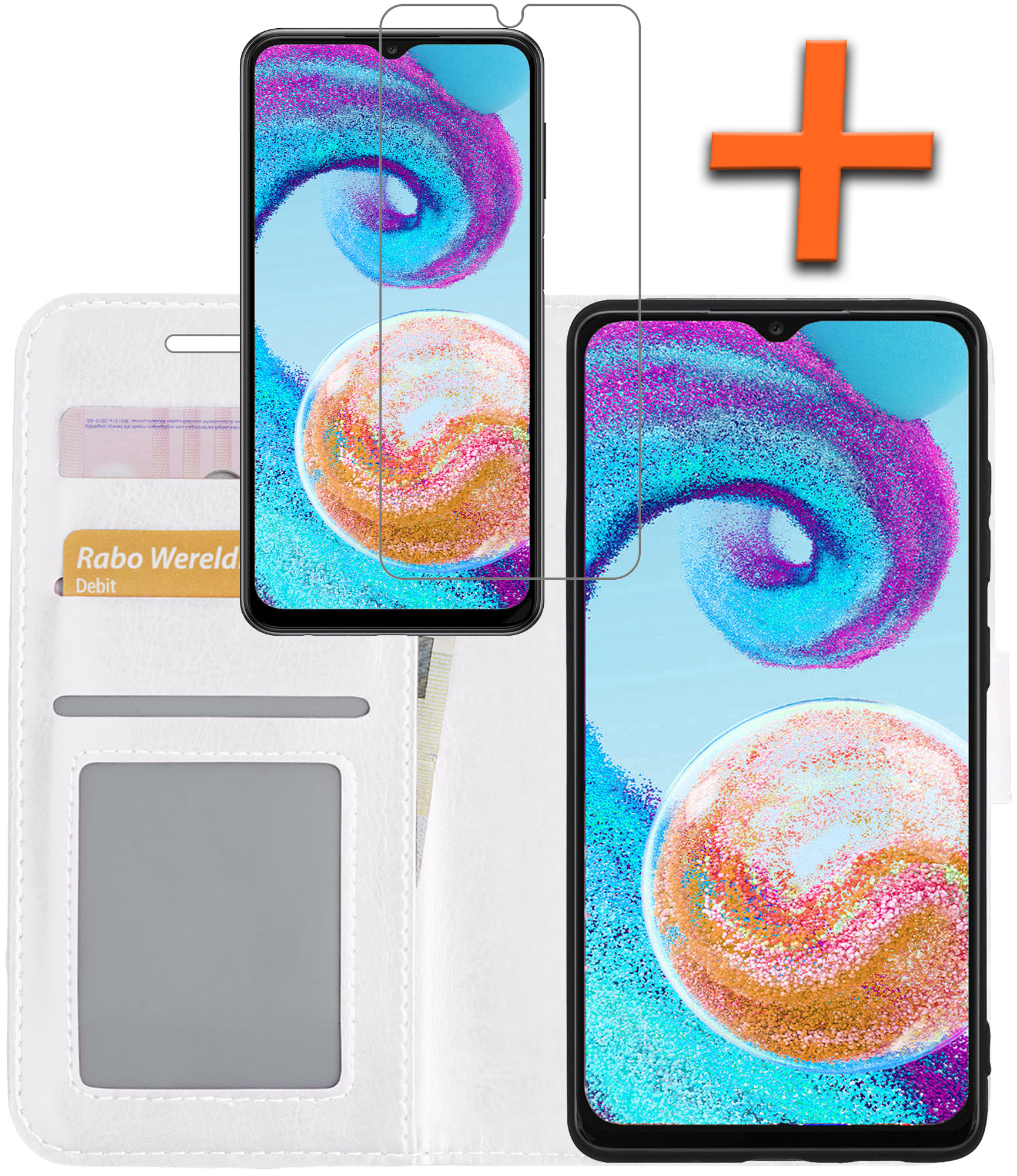 Nomfy Hoesje Geschikt voor Samsung A04s Hoes Bookcase Flipcase Book Cover Met Screenprotector - Hoes Geschikt voor Samsung Galaxy A04s Hoesje Book Case - Wit