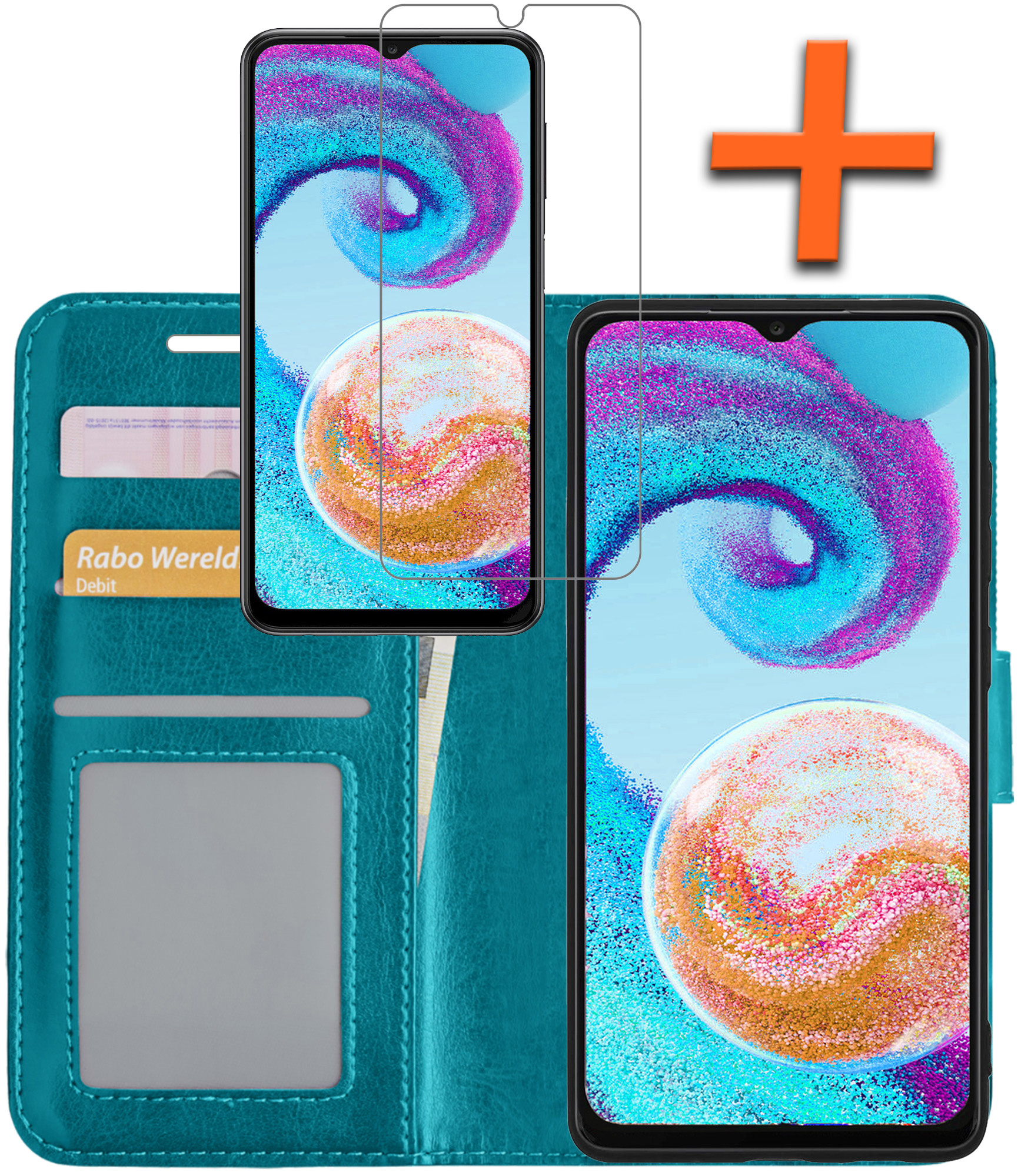 Nomfy Hoesje Geschikt voor Samsung A04s Hoes Bookcase Flipcase Book Cover Met Screenprotector - Hoes Geschikt voor Samsung Galaxy A04s Hoesje Book Case - Turquoise