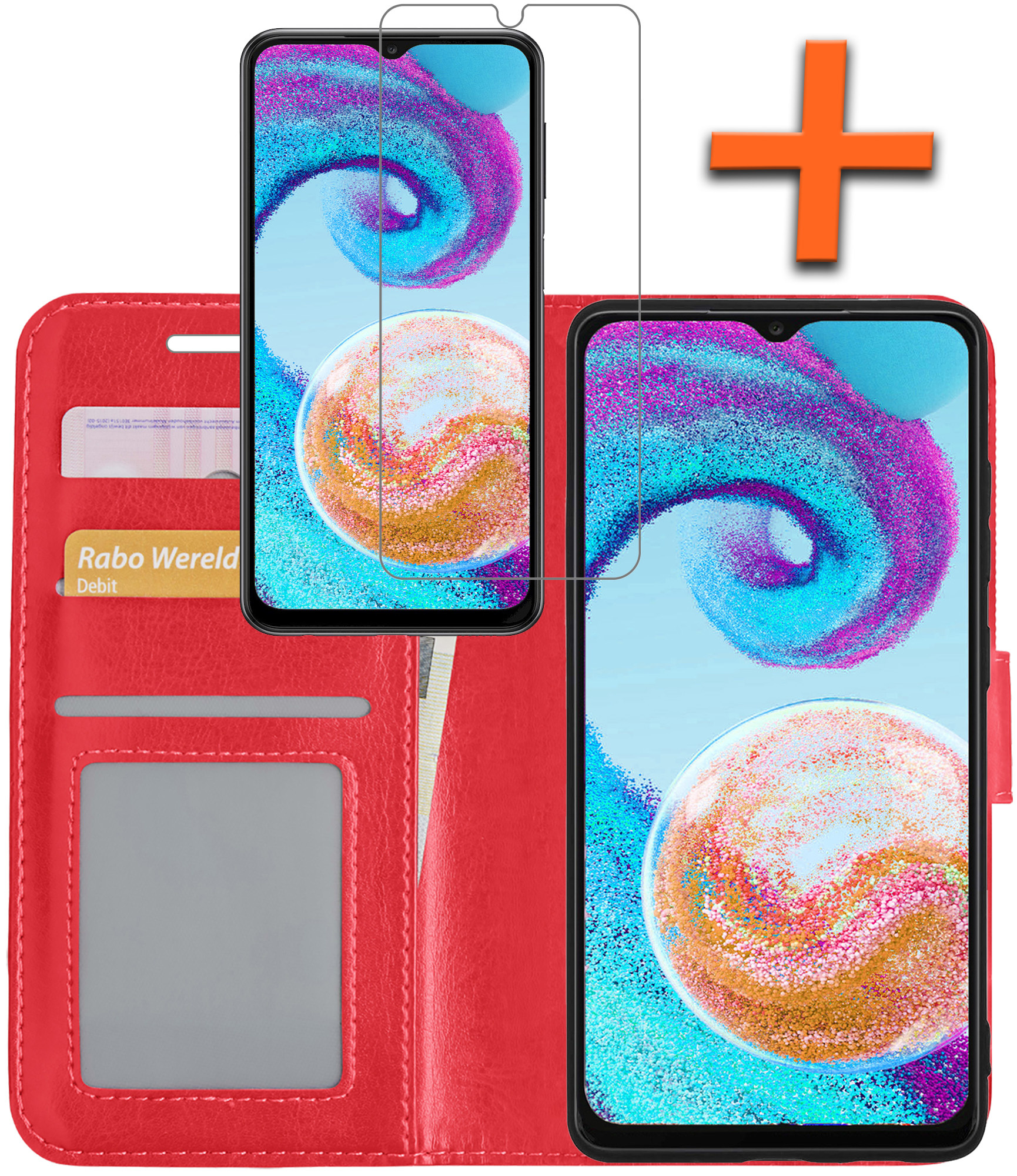 Nomfy Hoesje Geschikt voor Samsung A04s Hoes Bookcase Flipcase Book Cover Met Screenprotector - Hoes Geschikt voor Samsung Galaxy A04s Hoesje Book Case - Rood