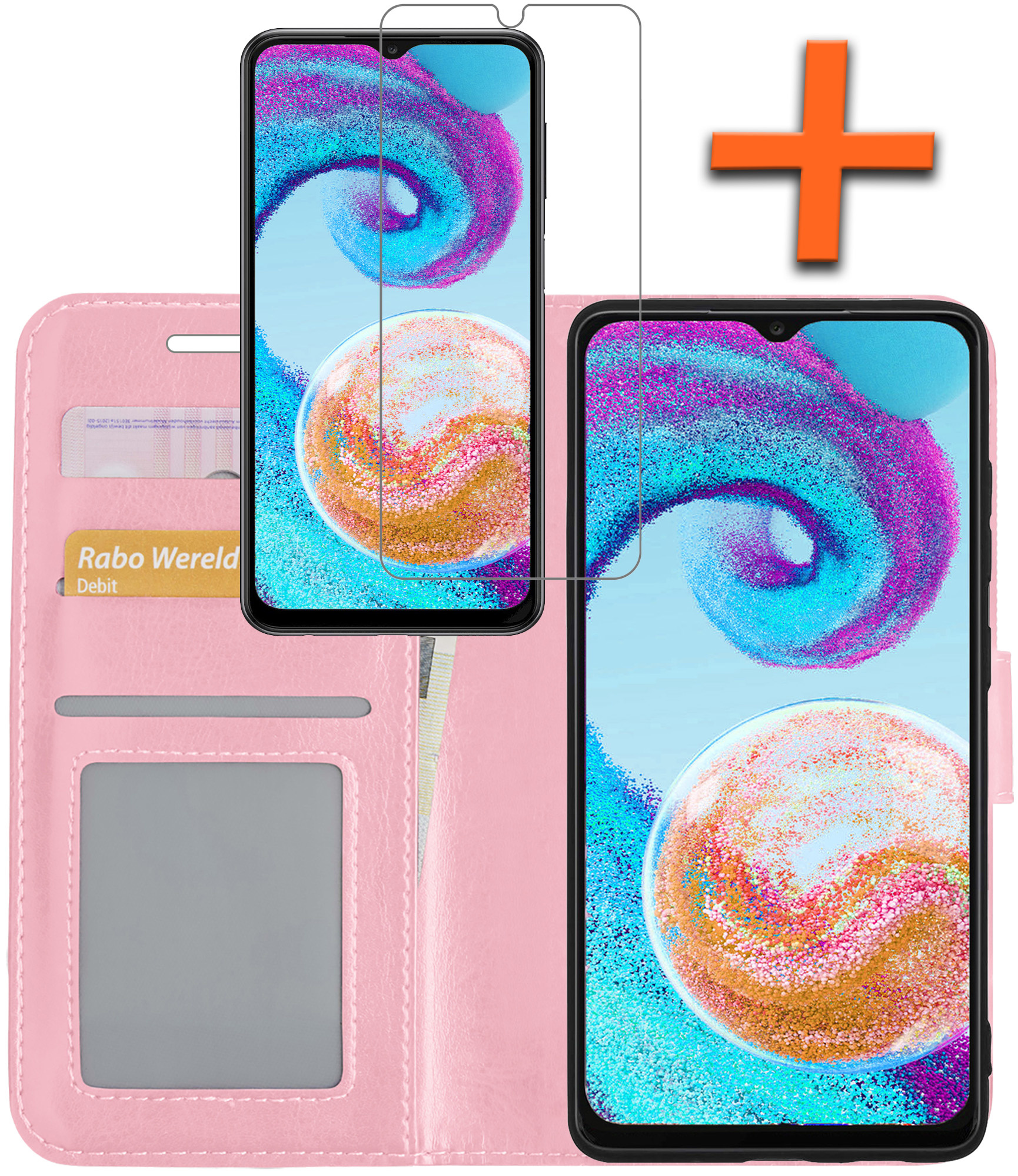 Nomfy Hoesje Geschikt voor Samsung A04s Hoes Bookcase Flipcase Book Cover Met Screenprotector - Hoes Geschikt voor Samsung Galaxy A04s Hoesje Book Case - Lichtroze
