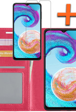 Nomfy Hoesje Geschikt voor Samsung A04s Hoes Bookcase Flipcase Book Cover Met Screenprotector - Hoes Geschikt voor Samsung Galaxy A04s Hoesje Book Case - Donkerroze