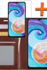 Nomfy Hoesje Geschikt voor Samsung A04s Hoes Bookcase Flipcase Book Cover Met Screenprotector - Hoes Geschikt voor Samsung Galaxy A04s Hoesje Book Case - Bruin