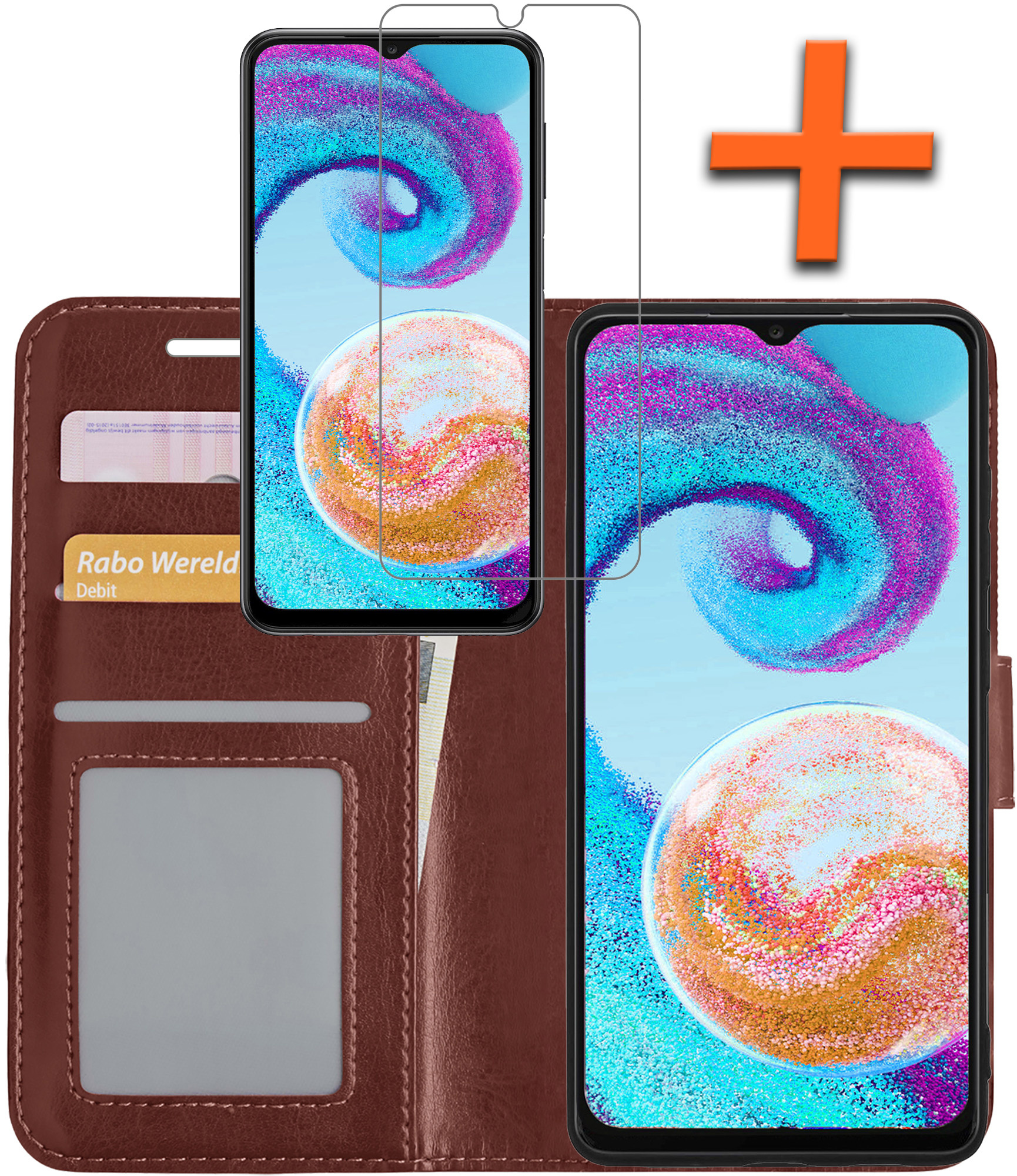 Nomfy Hoesje Geschikt voor Samsung A04s Hoes Bookcase Flipcase Book Cover Met Screenprotector - Hoes Geschikt voor Samsung Galaxy A04s Hoesje Book Case - Bruin