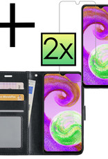 NoXx Hoes Geschikt voor Samsung A04s Hoesje Book Case Hoes Flip Cover Wallet Bookcase Met 2x Screenprotector - Zwart