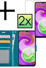 NoXx Hoes Geschikt voor Samsung A04s Hoesje Book Case Hoes Flip Cover Wallet Bookcase Met 2x Screenprotector - Turquoise