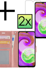 NoXx Hoes Geschikt voor Samsung A04s Hoesje Book Case Hoes Flip Cover Wallet Bookcase Met 2x Screenprotector - Rosé goud