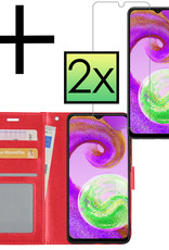 NoXx Hoes Geschikt voor Samsung A04s Hoesje Book Case Hoes Flip Cover Wallet Bookcase Met 2x Screenprotector - Rood