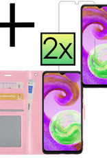 NoXx Hoes Geschikt voor Samsung A04s Hoesje Book Case Hoes Flip Cover Wallet Bookcase Met 2x Screenprotector - Lichtroze