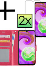 NoXx Hoes Geschikt voor Samsung A04s Hoesje Book Case Hoes Flip Cover Wallet Bookcase Met 2x Screenprotector - Donkerroze