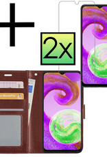 NoXx Hoes Geschikt voor Samsung A04s Hoesje Book Case Hoes Flip Cover Wallet Bookcase Met 2x Screenprotector - Bruin