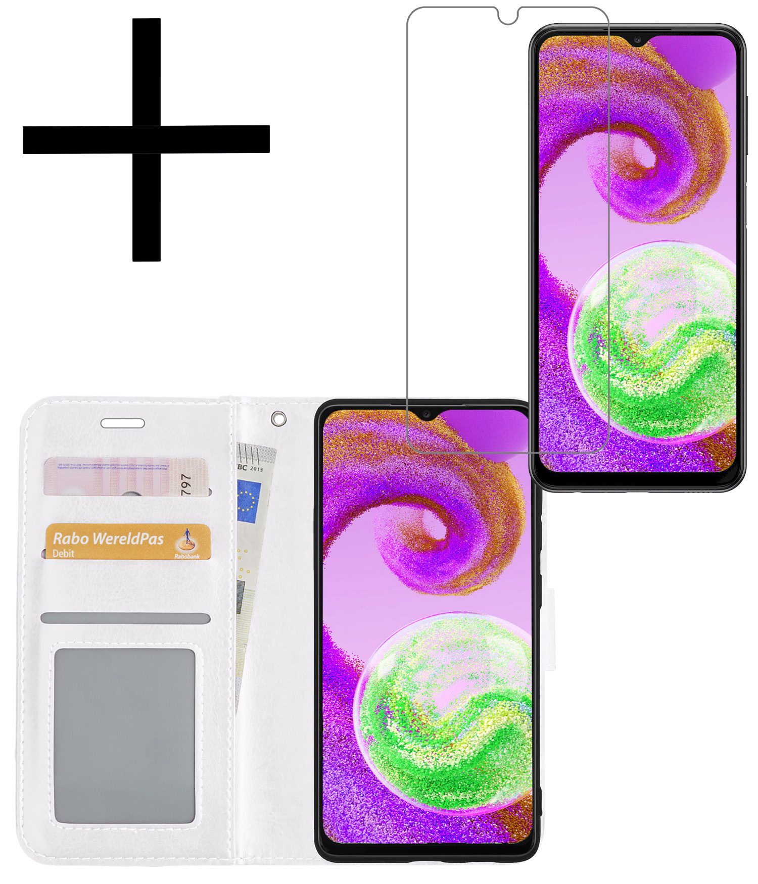 NoXx Hoes Geschikt voor Samsung A04s Hoesje Book Case Hoes Flip Cover Wallet Bookcase Met Screenprotector - Wit