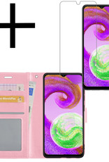NoXx Hoes Geschikt voor Samsung A04s Hoesje Book Case Hoes Flip Cover Wallet Bookcase Met Screenprotector - Lichtroze