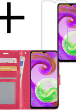 NoXx Hoes Geschikt voor Samsung A04s Hoesje Book Case Hoes Flip Cover Wallet Bookcase Met Screenprotector - Donkerroze