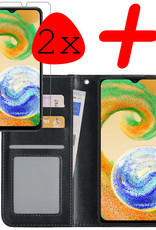 BASEY. Hoes Geschikt voor Samsung A04s Hoesje Bookcase Hoes Flip Case Book Cover Met 2x Screenprotector - Hoesje Geschikt voor Samsung Galaxy A04s Hoes Book Case Hoesje - Zwart