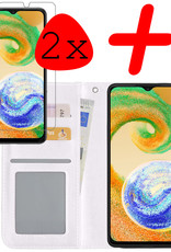 BASEY. Hoes Geschikt voor Samsung A04s Hoesje Bookcase Hoes Flip Case Book Cover Met 2x Screenprotector - Hoesje Geschikt voor Samsung Galaxy A04s Hoes Book Case Hoesje - Wit