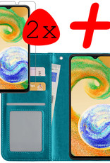 BASEY. Hoes Geschikt voor Samsung A04s Hoesje Bookcase Hoes Flip Case Book Cover Met 2x Screenprotector - Hoesje Geschikt voor Samsung Galaxy A04s Hoes Book Case Hoesje - Turquoise