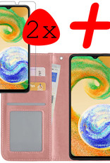 BASEY. Hoes Geschikt voor Samsung A04s Hoesje Bookcase Hoes Flip Case Book Cover Met 2x Screenprotector - Hoesje Geschikt voor Samsung Galaxy A04s Hoes Book Case Hoesje - Rosé goud