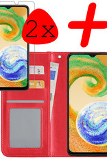 BASEY. Hoes Geschikt voor Samsung A04s Hoesje Bookcase Hoes Flip Case Book Cover Met 2x Screenprotector - Hoesje Geschikt voor Samsung Galaxy A04s Hoes Book Case Hoesje - Rood