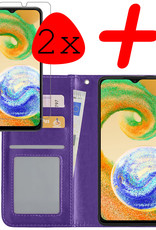 BASEY. Hoes Geschikt voor Samsung A04s Hoesje Bookcase Hoes Flip Case Book Cover Met 2x Screenprotector - Hoesje Geschikt voor Samsung Galaxy A04s Hoes Book Case Hoesje - Paars